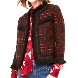 Kate Spade Tweed‎ Boucle Fringe Metallic Cropped Blazer Jacket Size 2 corpcore